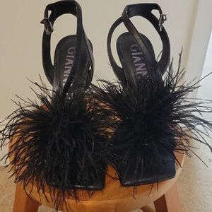 Gianni Bini Black Feathered Heels